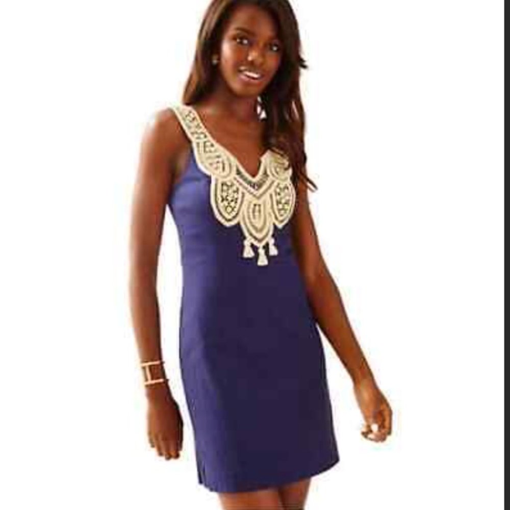 Lily Pulitzer Largo Shift Dress True Navy and Gold, Size 6